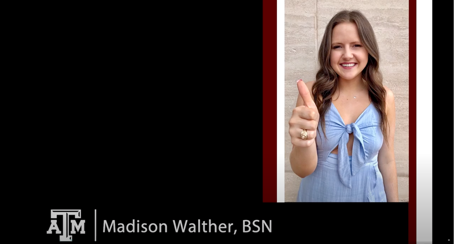 Maddie's virtual graduation slide as presented by Texas A&M nursing school.